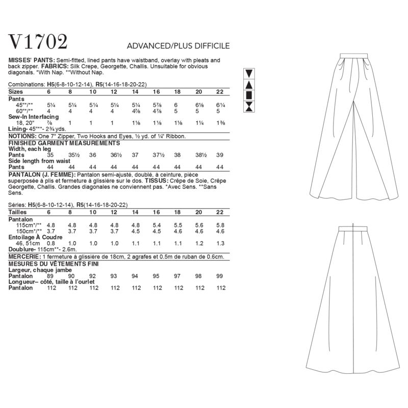 Patron Vogue 1702 R5 - Pantalon semi-ajusté
