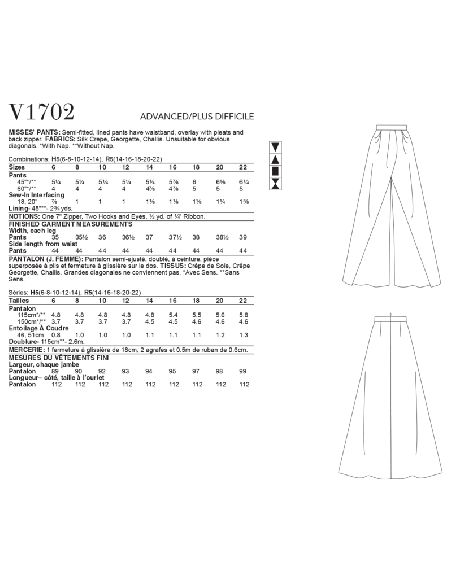 Patron Vogue 1702 R5 - Pantalon semi-ajusté