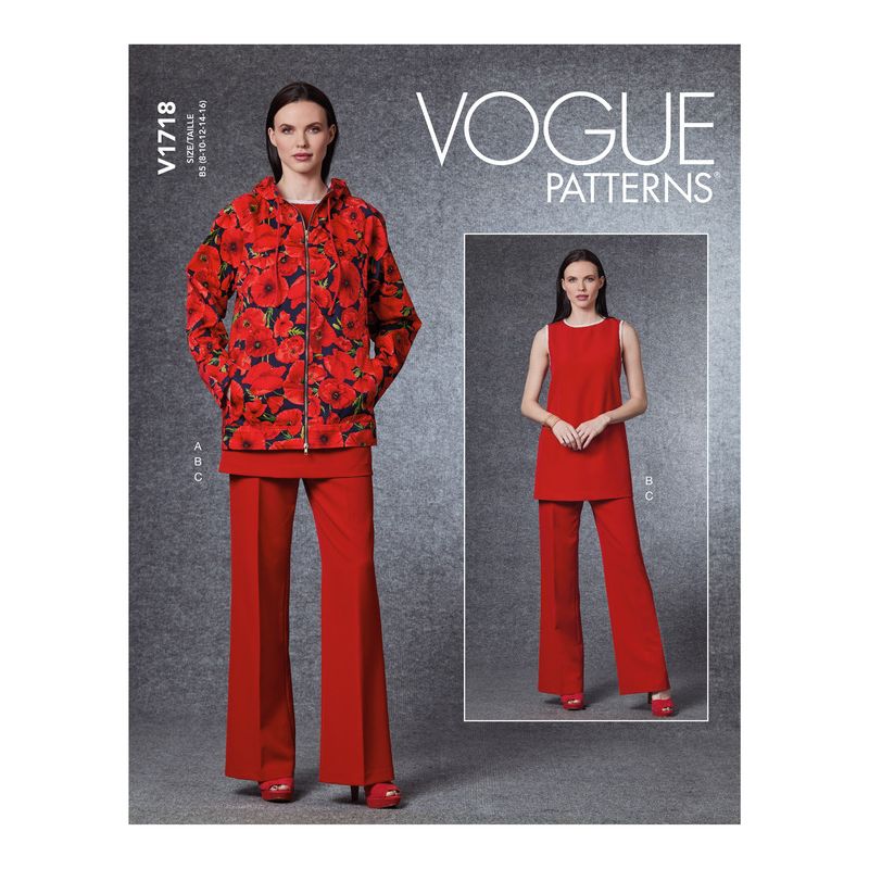 Patron Vogue 1718 B5 - Veste ample capuchon, tunique et pantalon