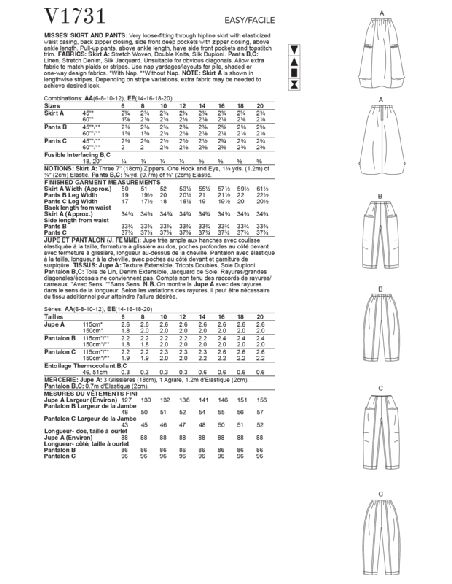 Patron Vogue 1731 AA - Jupe pantalon élastique