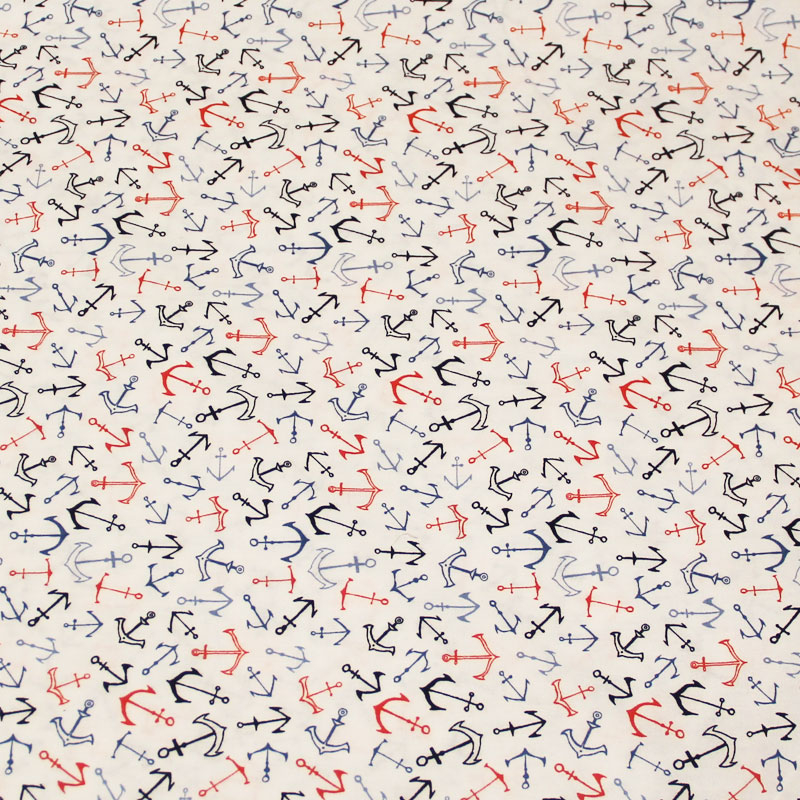 Popeline 100% coton - Ancre multicolore fond blanc optique