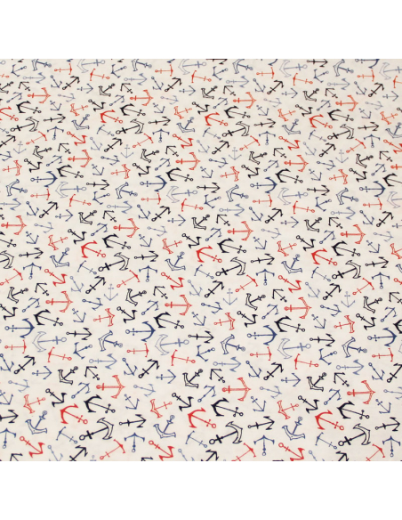 Popeline 100% coton - Ancre multicolore fond blanc optique