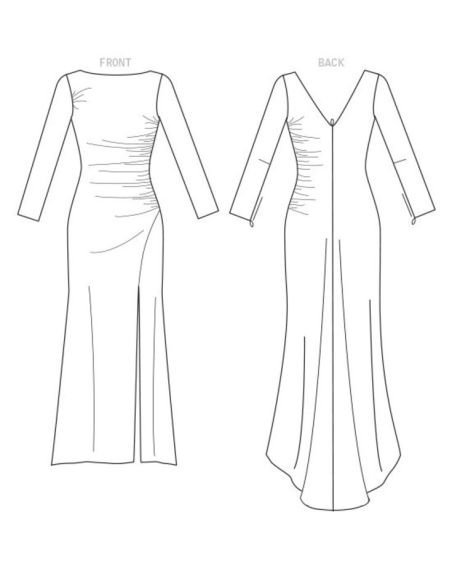 Patron Vogue 1520 A5 - Robe très moulante à fronces, traîne et fermetures à glissière invisibles