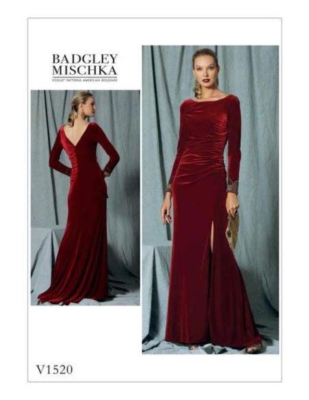 Patron Vogue 1520 E5 - Robe très moulante à fronces, traîne et fermetures à glissière invisibles