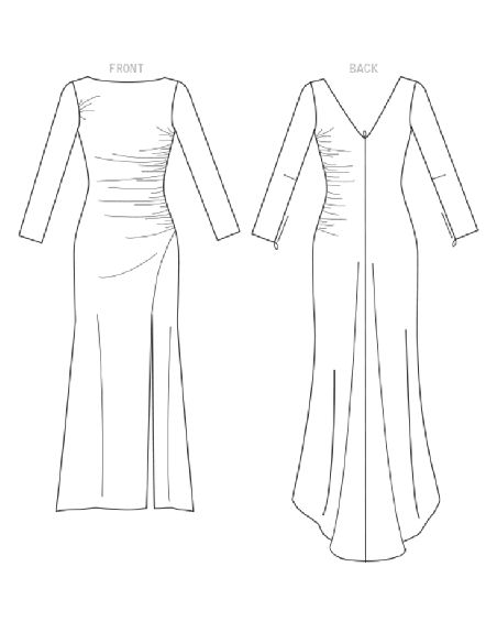 Patron Vogue 1520 E5 - Robe très moulante à fronces, traîne et fermetures à glissière invisibles