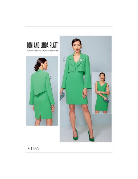Patron Vogue 1536 A5 - Robe ajustée doublée à coutures princesse avec veste semi-ajustée à dos en forme