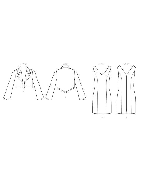 Patron Vogue 1536 A5 - Robe ajustée doublée à coutures princesse avec veste semi-ajustée à dos en forme