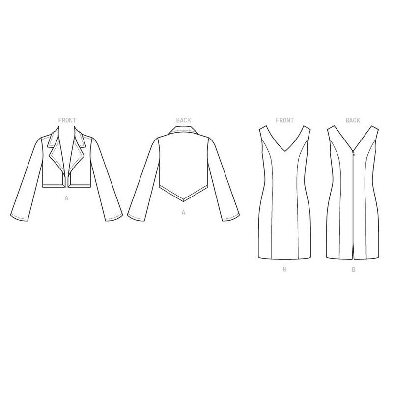 Patron Vogue 1536 A5 - Robe ajustée doublée à coutures princesse avec veste semi-ajustée à dos en forme