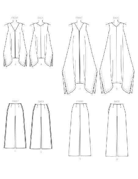 Patron Vogue 1550 A5 - Tuniques à incrustations contrastantes, pantalon ample