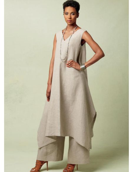 Patron Vogue 1550 A5 - Tuniques à incrustations contrastantes, pantalon ample