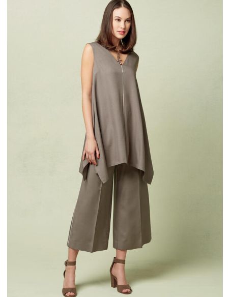 Patron Vogue 1550 A5 - Tuniques à incrustations contrastantes, pantalon ample