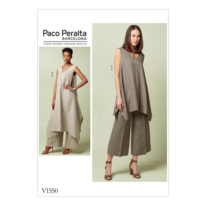 Patron Vogue 1550 A5 - Tuniques à incrustations contrastantes, pantalon ample