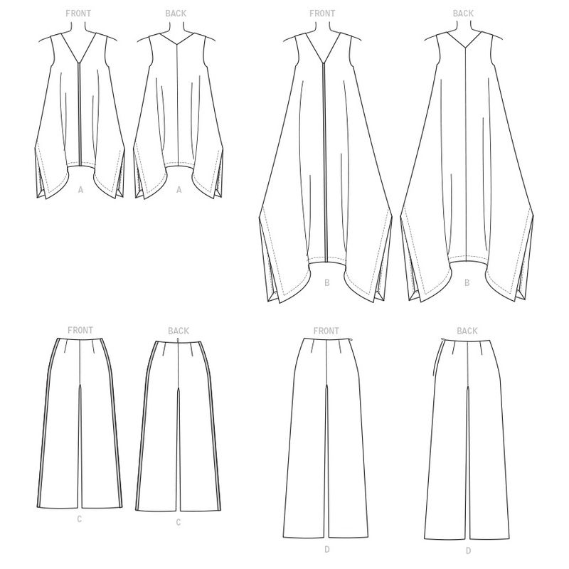 Patron Vogue 1550 E5 - Tuniques à incrustations contrastantes, pantalon ample