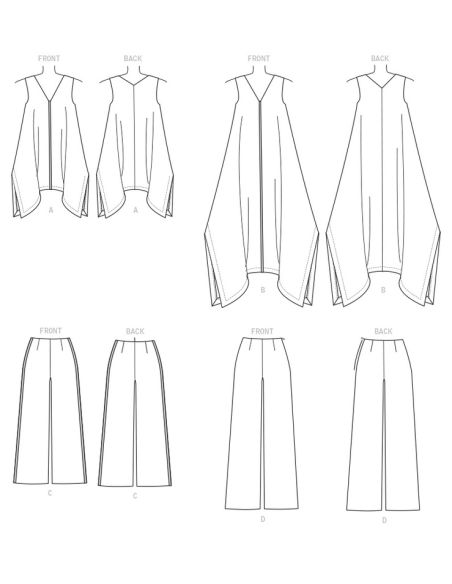 Patron Vogue 1550 E5 - Tuniques à incrustations contrastantes, pantalon ample