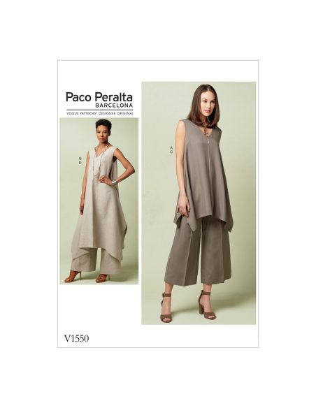 Patron Vogue 1550 E5 - Tuniques à incrustations contrastantes, pantalon ample