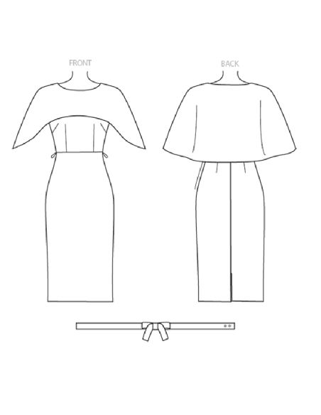 Patron Vogue 1579 A5 - Robe moulante doublée avec cape attachée et ceinture à nœud