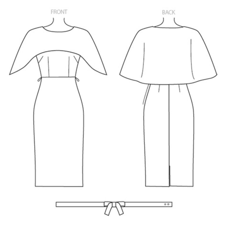 Patron Vogue 1579 E5 - Robe moulante doublée avec cape attachée et ceinture à nœud