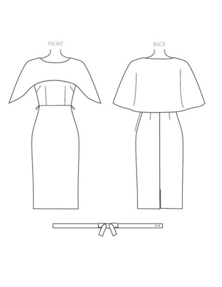 Patron Vogue 1579 E5 - Robe moulante doublée avec cape attachée et ceinture à nœud