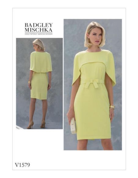 Patron Vogue 1579 E5 - Robe moulante doublée avec cape attachée et ceinture à nœud