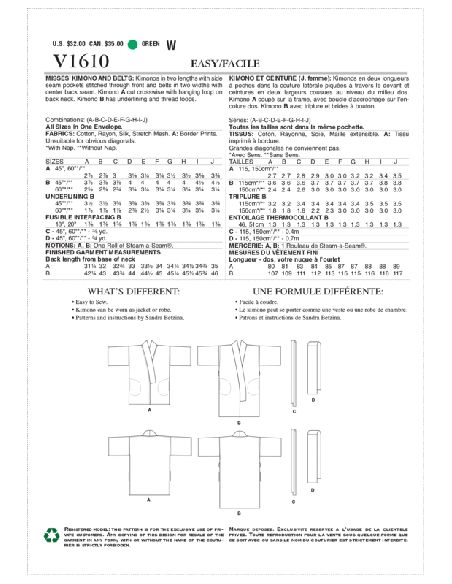 Patron Vogue 1610 OSZ - Kimono avec ceinture