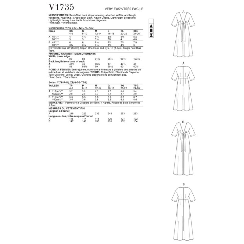 Patron Vogue 1735 ZZ - Robe longue, décollecté plongeant