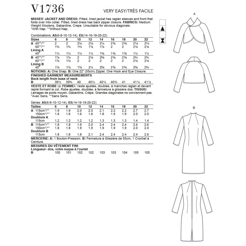 Patron Vogue 1736 E5 - Robe & veste ajustée
