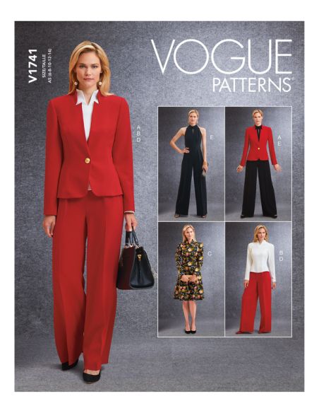 Patron Vogue 1741 E5 - Ensemble veste ajustée, robe, pantalon large et combinaison