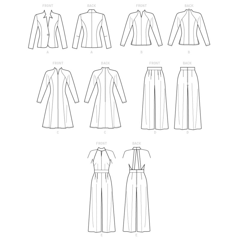 Patron Vogue 1741 E5 - Ensemble veste ajustée, robe, pantalon large et combinaison