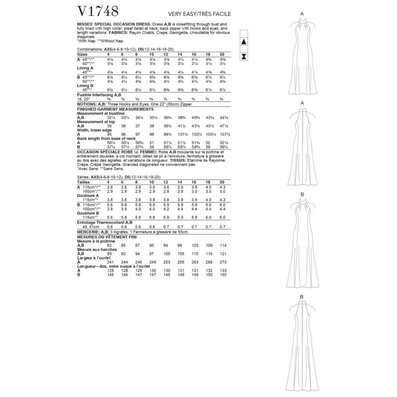 Patron Vogue 1748 AX5 - Robe moulante sur la poitrine