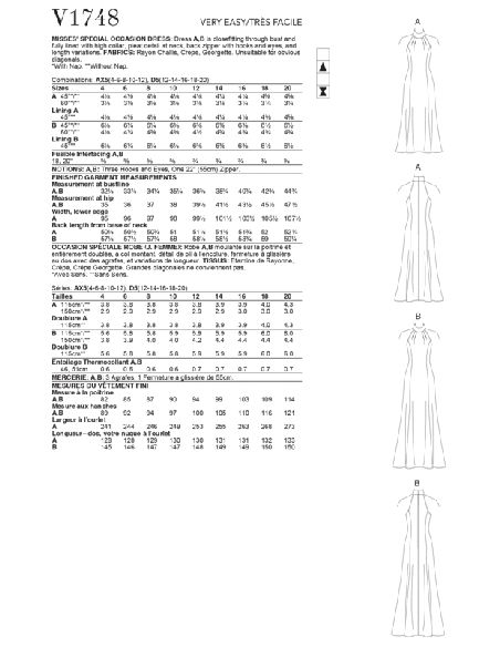 Patron Vogue 1748 AX5 - Robe moulante sur la poitrine
