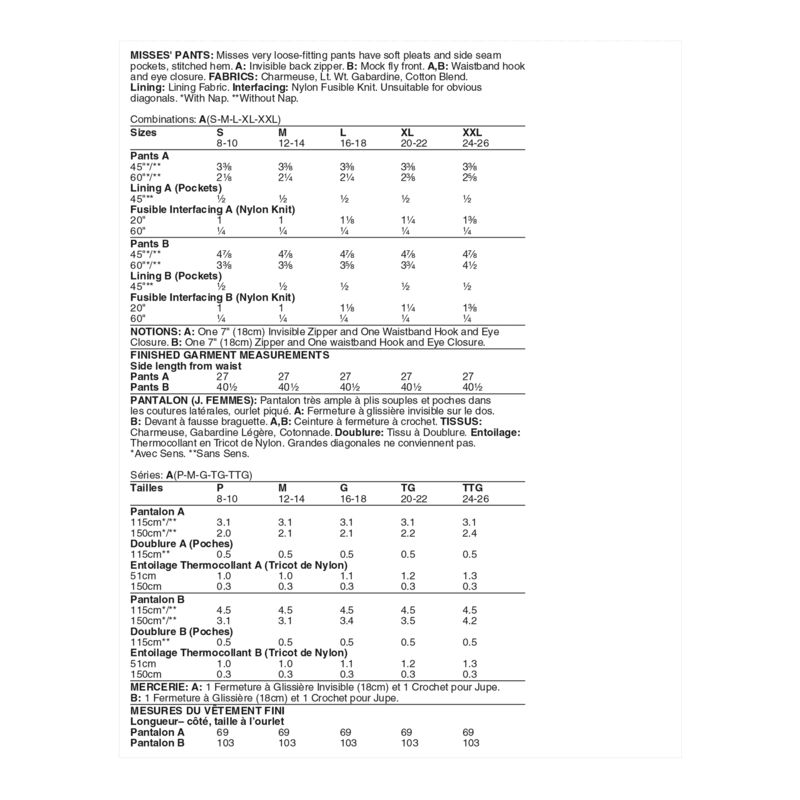 Patron Vogue 1772 A - Pantalon très ample