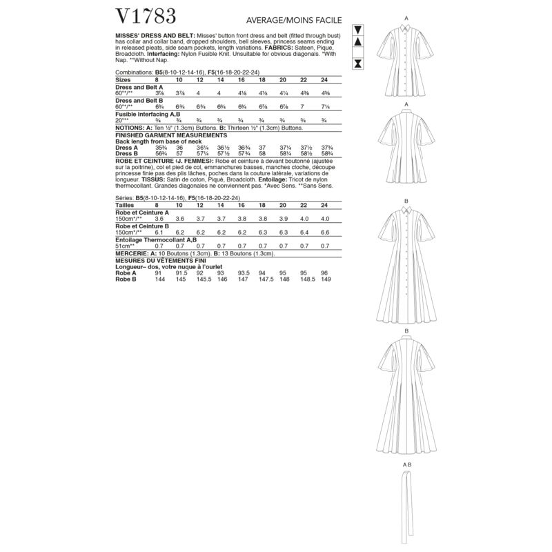 Patron Vogue 1783 B5 - Robe à devant boutonné et ceinture