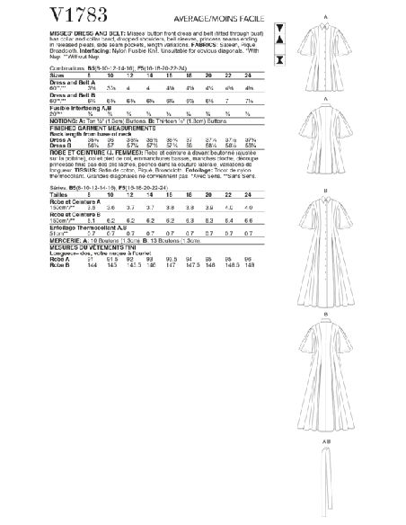 Patron Vogue 1783 B5 - Robe à devant boutonné et ceinture