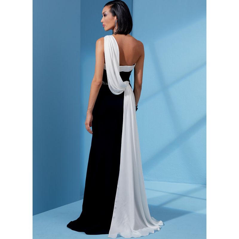 Patron Vogue 1616 A5 - Robe une épaule moulante avec drapé et traîne