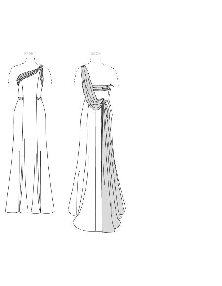 Patron Vogue 1616 A5 - Robe une épaule moulante avec drapé et traîne