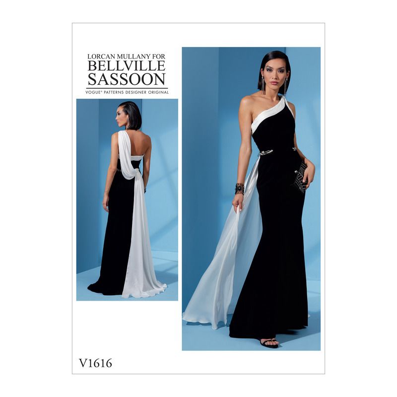 Patron Vogue 1616 A5 - Robe une épaule moulante avec drapé et traîne