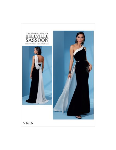 Patron Vogue 1616 A5 - Robe une épaule moulante avec drapé et traîne