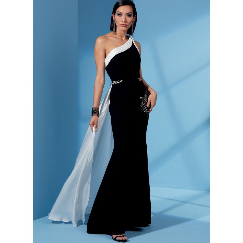 Patron Vogue 1616 A5 - Robe une épaule moulante avec drapé et traîne