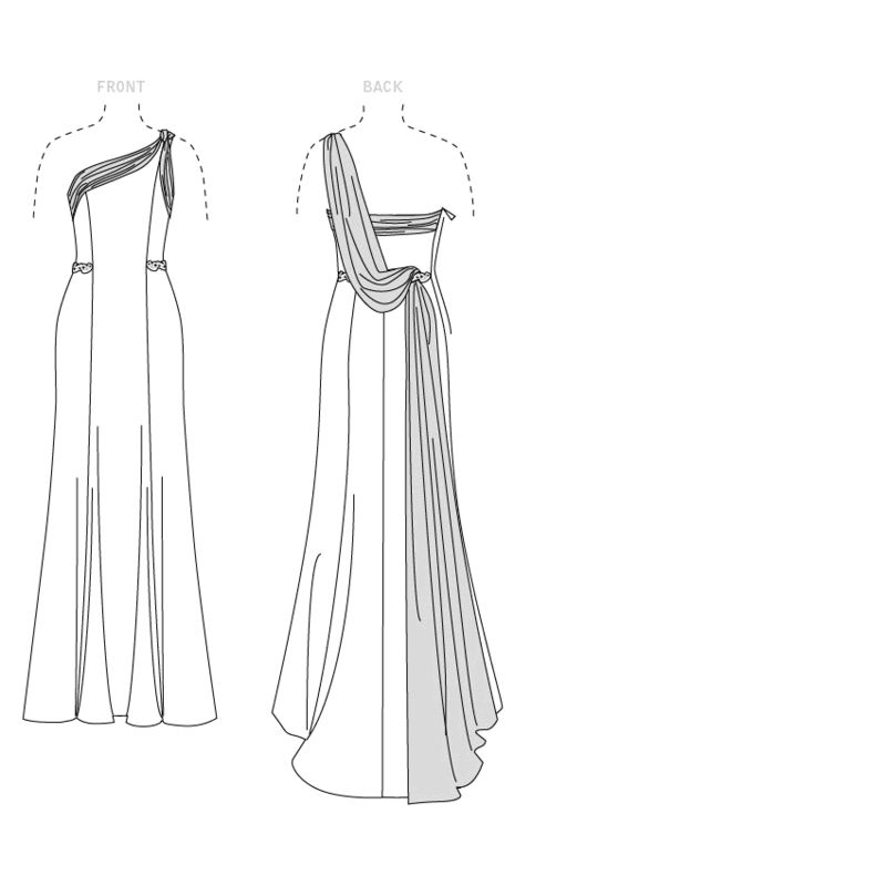 Patron Vogue 1616 E5 - Robe une épaule moulante avec drapé et traîne