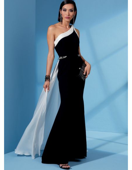 Patron Vogue 1616 E5 - Robe une épaule moulante avec drapé et traîne