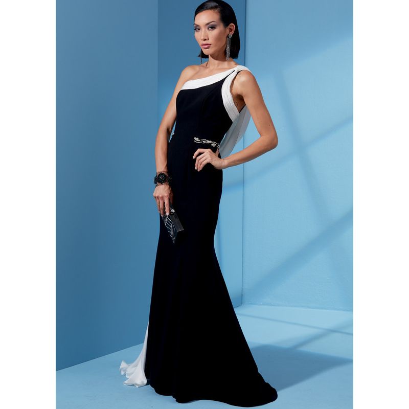 Patron Vogue 1616 E5 - Robe une épaule moulante avec drapé et traîne