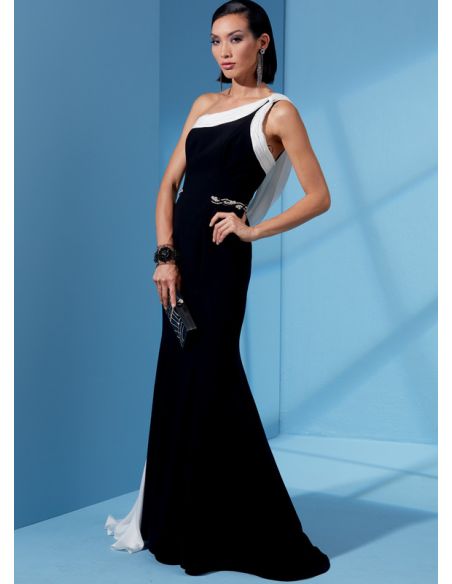 Patron Vogue 1616 E5 - Robe une épaule moulante avec drapé et traîne