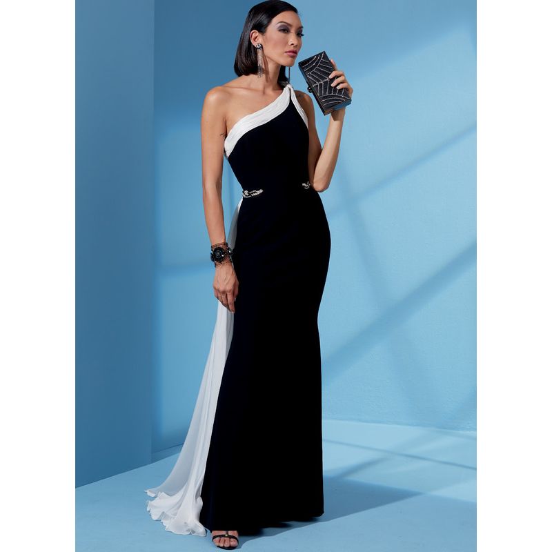 Patron Vogue 1616 E5 - Robe une épaule moulante avec drapé et traîne