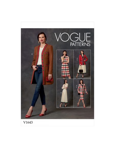 Patron Vogue 1643 A5 - Ensemble boutonné et jupe plissé