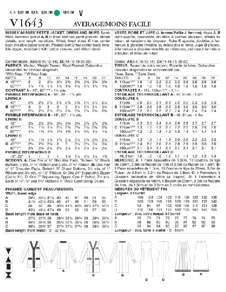 Patron Vogue 1643 A5 - Ensemble boutonné et jupe plissé