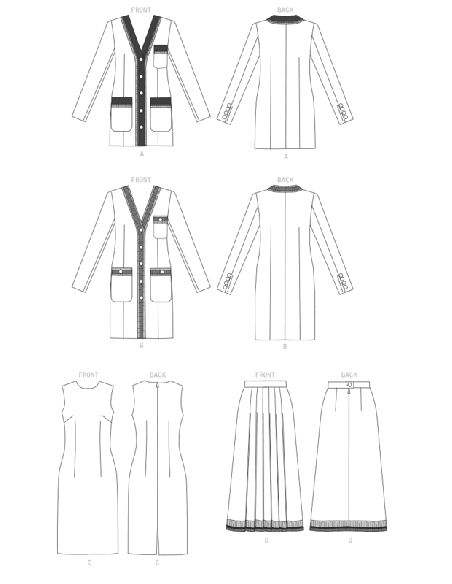 Patron Vogue 1643 E5 - Ensemble boutonné et jupe plissé