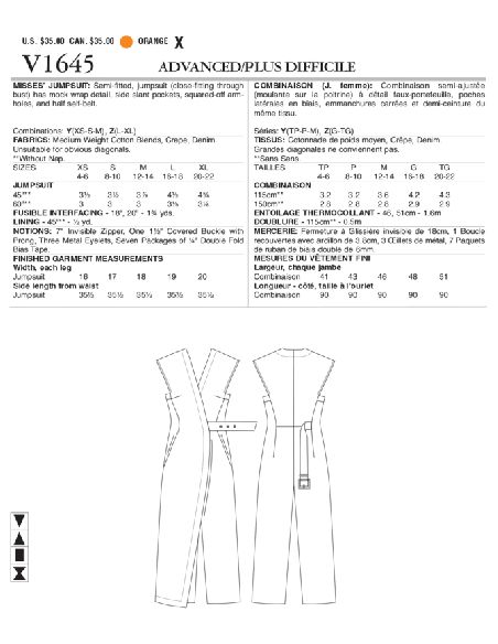 Patron Vogue 1645 Z - Combinaison femme