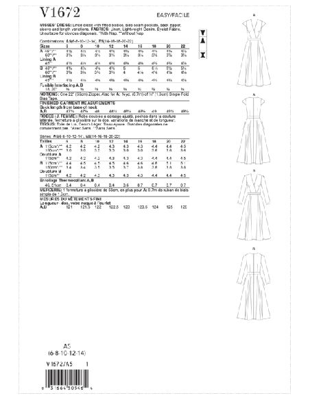 Patron Vogue 1672 E5 - Robes ajustées avec poches