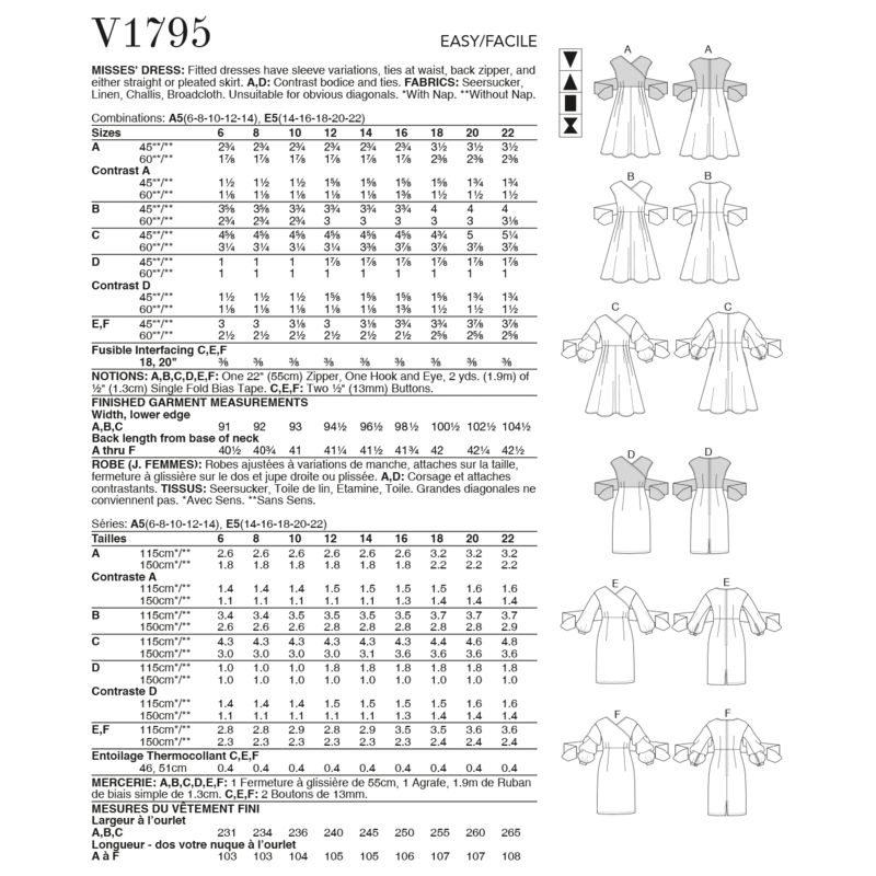 Patron Vogue 1795 A5 - Robe à corsage entrecroisé et ceinture nouer
