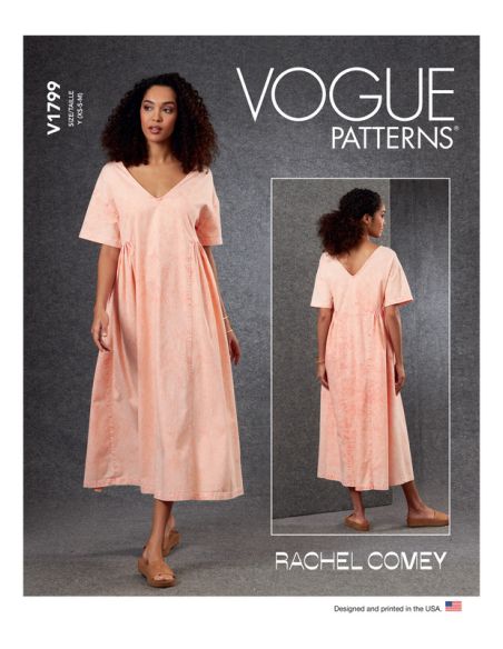 Patron Vogue 1799 Y - Robe évasée à col V avec fronces